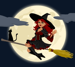 cartoon witch on a broomstick, clipart from OpenClipArt