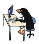 cute cartoon penguine at a computer from OpenClipArt
