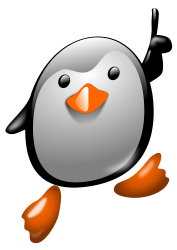 cute penguin with one finger up, from OpenClipArt