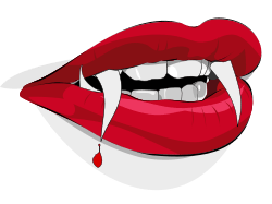 nice red vampire lips with blood and teeth, from OpenClipArt