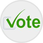 white button with green vote, with a tick