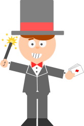 magician with a wand and cards