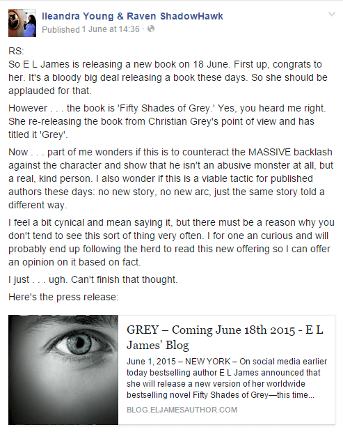 My rant on Facebook re EL James